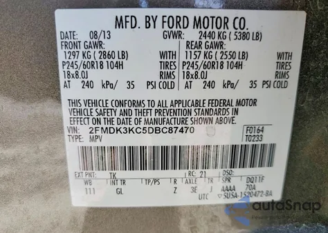 2013 Ford Edge Limited из США, поврежденный, VIN 2FMDK3KC5DBC87470